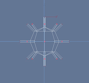 Starting off with a few representative radial force lines<br />(a sphere is simplified into 32 polygons) extruded from each vertex.