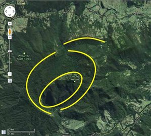 Showing the parabolic ridge shapes surrounding the peak